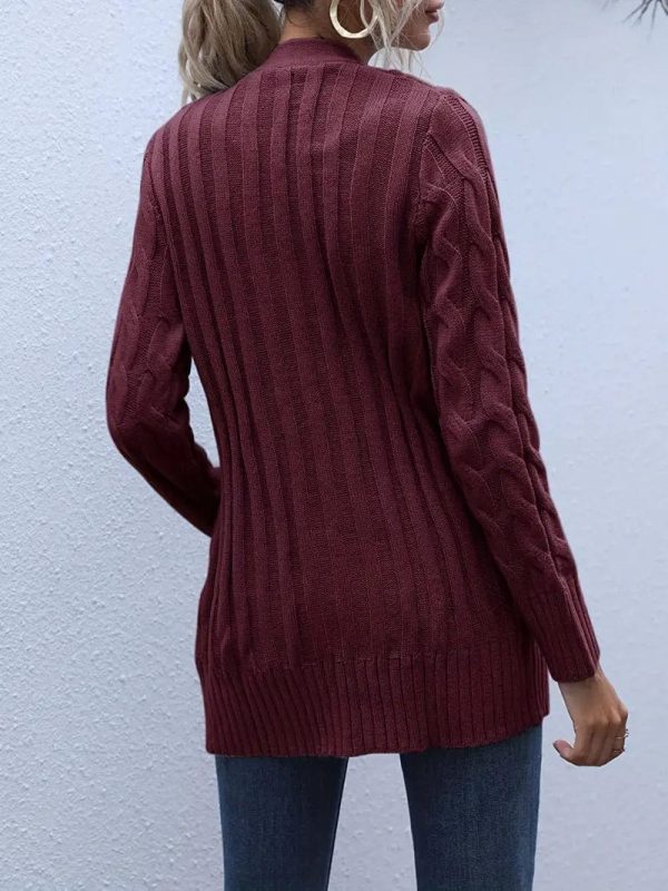 Cozy Cable Knit Button-Front Long Sleeve Cardigan - Image 39