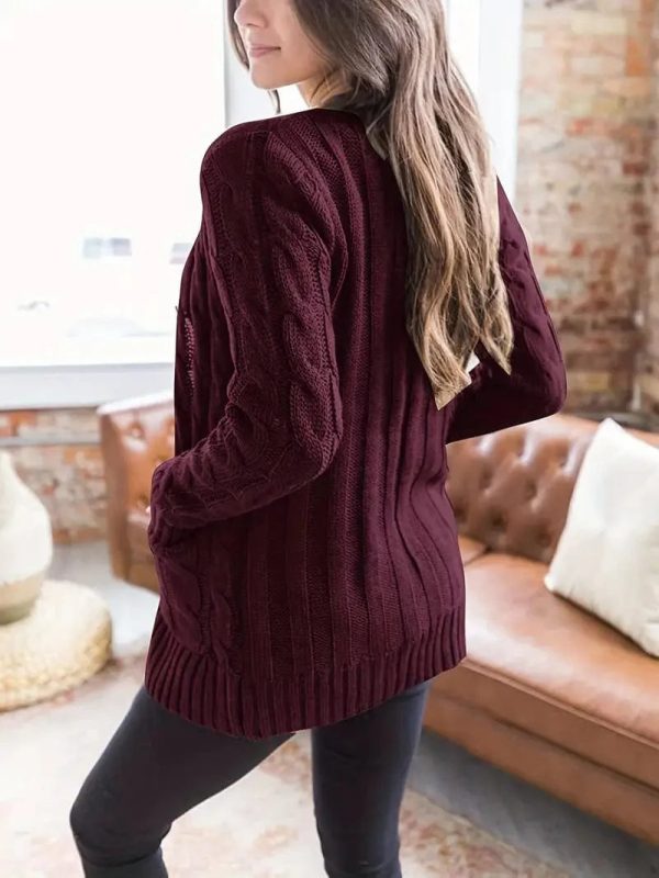 Cozy Cable Knit Button-Front Long Sleeve Cardigan - Image 41