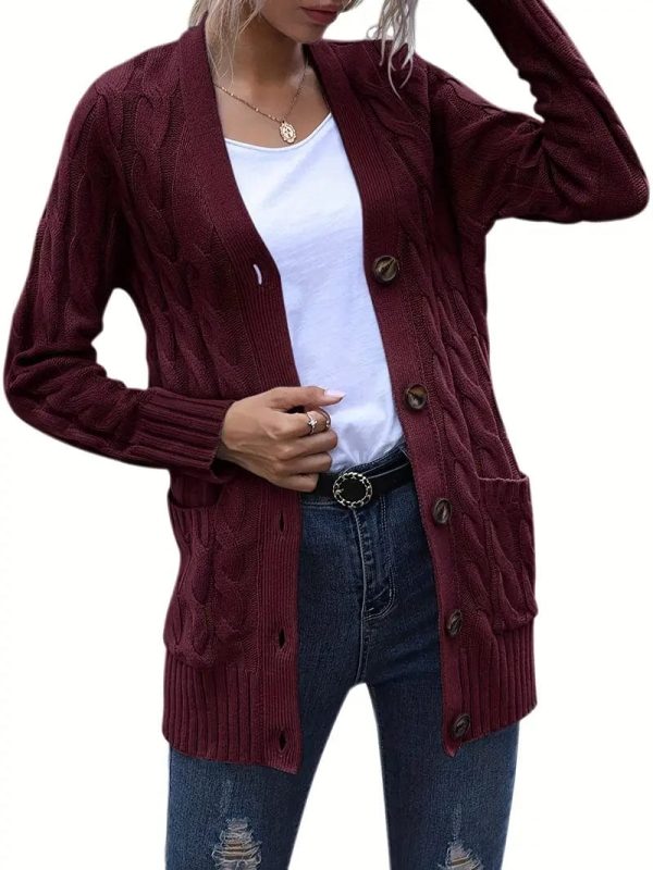Cozy Cable Knit Button-Front Long Sleeve Cardigan - Image 40