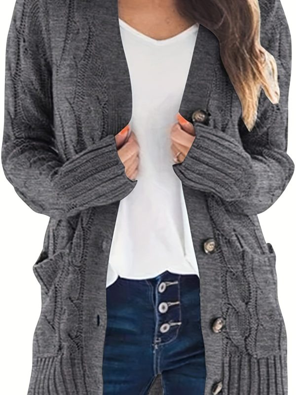 Cozy Cable Knit Button-Front Long Sleeve Cardigan - Image 17