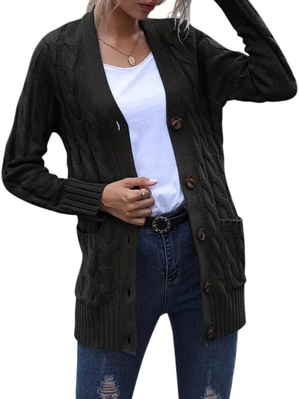 Cozy Cable Knit Button-Front Long Sleeve Cardigan - Image 8