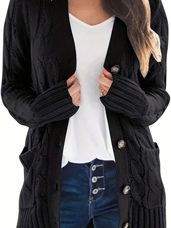 Cozy Cable Knit Button-Front Long Sleeve Cardigan - Image 3
