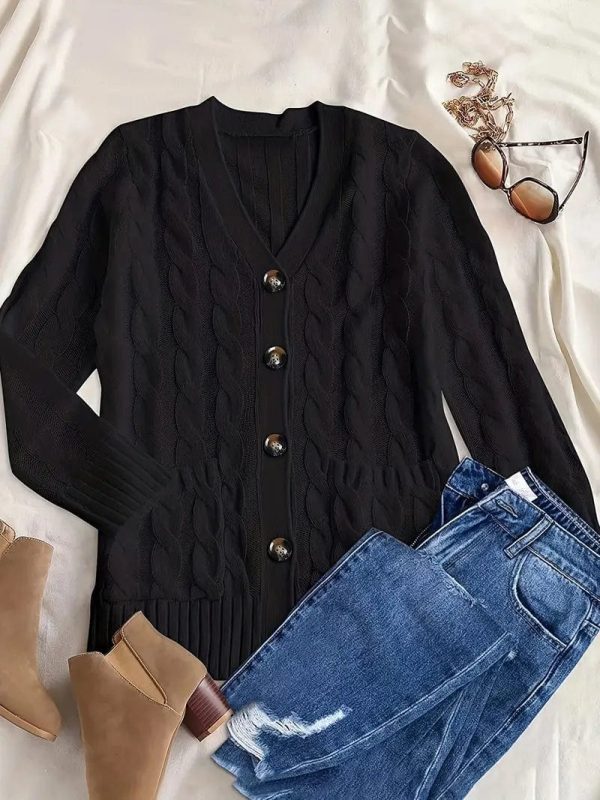 Cozy Cable Knit Button-Front Long Sleeve Cardigan - Image 34