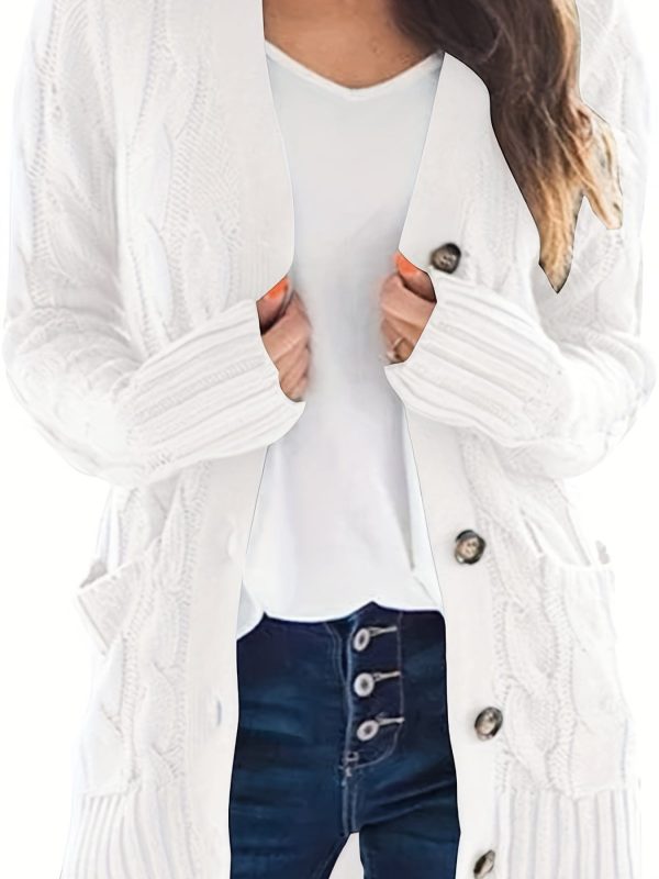 Cozy Cable Knit Button-Front Long Sleeve Cardigan - Image 32