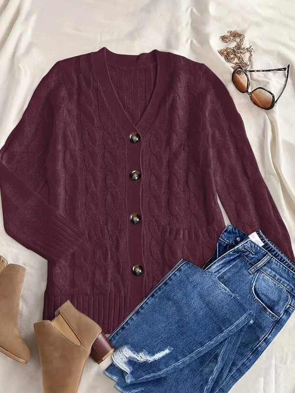 Cozy Cable Knit Button-Front Long Sleeve Cardigan - Image 42