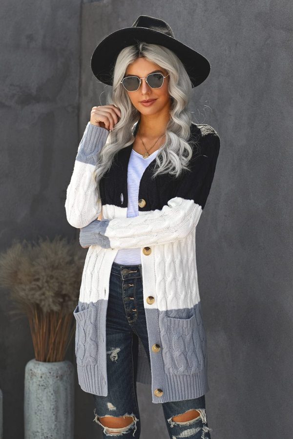 Cozy Cable Knit Button-Front Long Sleeve Cardigan - Image 15