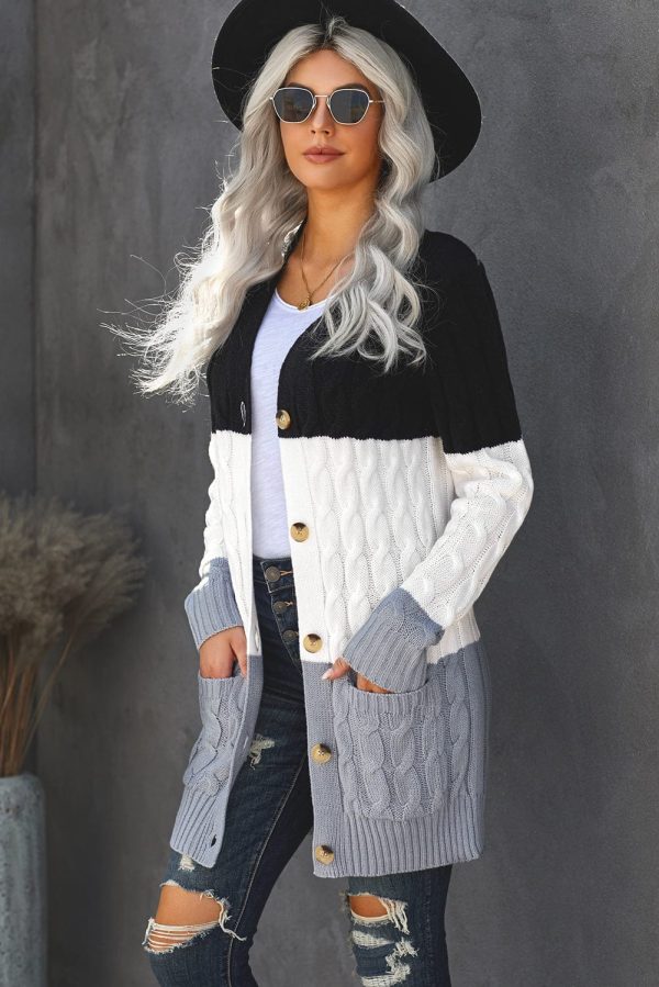 Cozy Cable Knit Button-Front Long Sleeve Cardigan - Image 16
