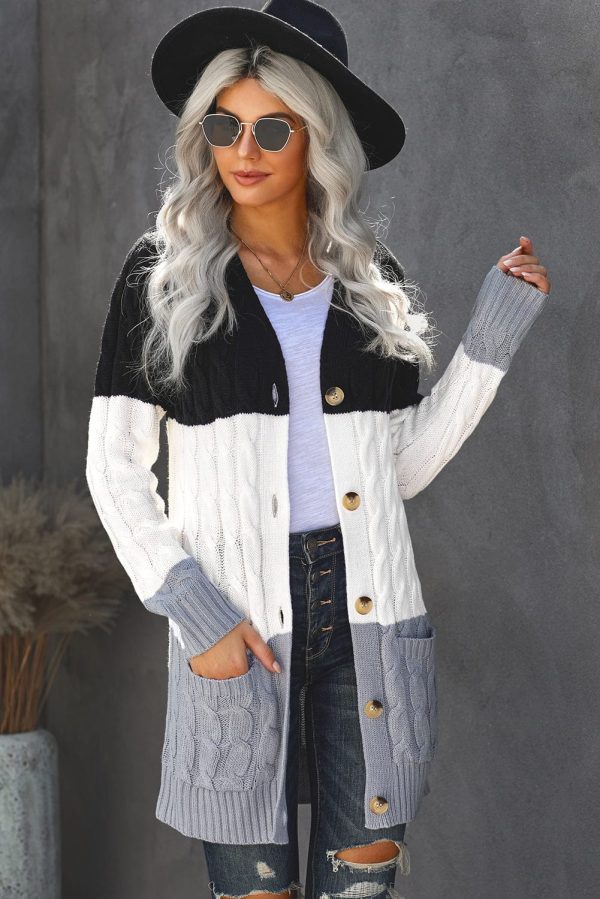 Cozy Cable Knit Button-Front Long Sleeve Cardigan - Image 13