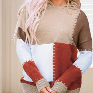 Cozy Pullover Hooded Sweater With Colorful Accents For Women