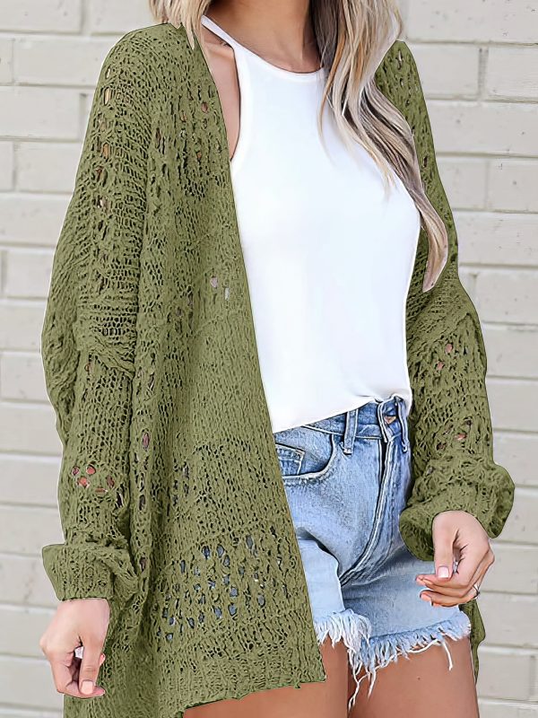 Crochet Loose Long Sleeve Knitted Sweater Cardigan - Image 22