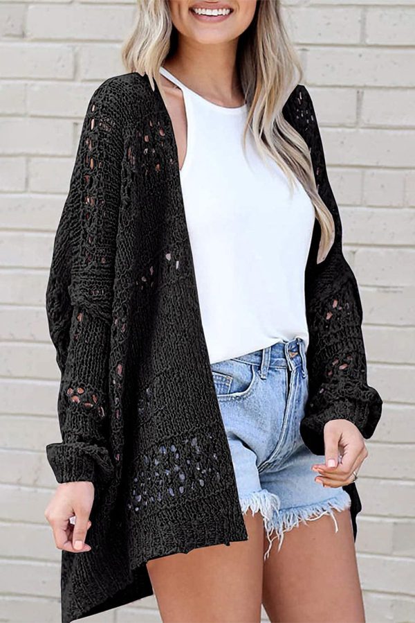 Crochet Loose Long Sleeve Knitted Sweater Cardigan - Image 3