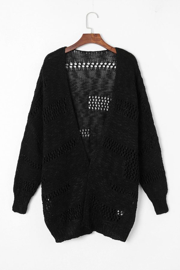 Crochet Loose Long Sleeve Knitted Sweater Cardigan - Image 6