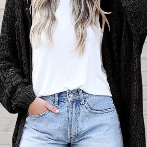 Crochet Loose Long Sleeve Knitted Sweater Cardigan