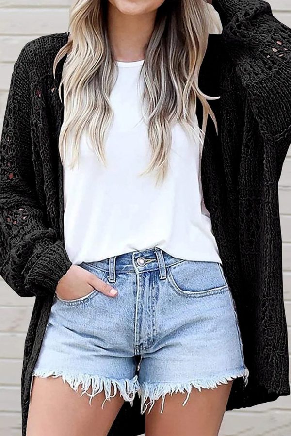 Crochet Loose Long Sleeve Knitted Sweater Cardigan