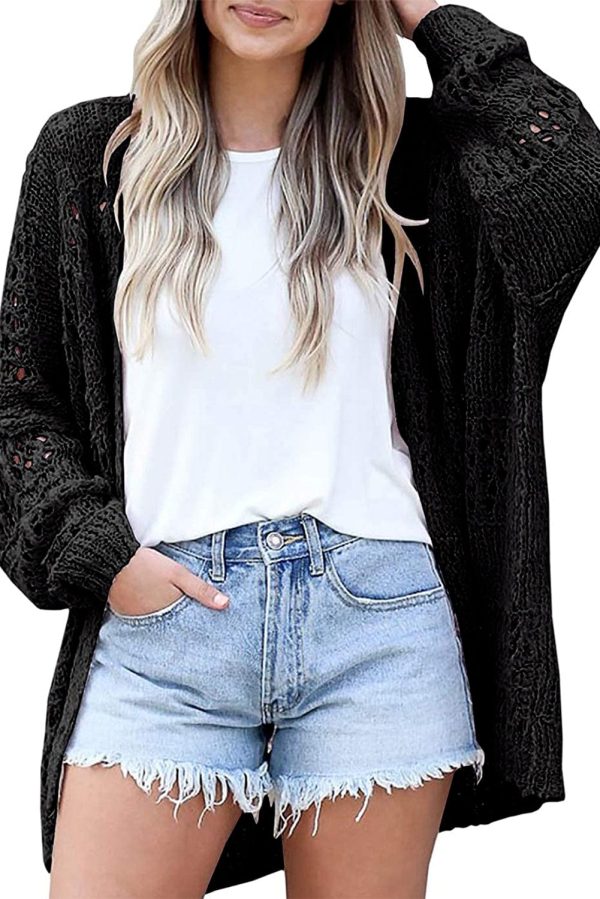 Crochet Loose Long Sleeve Knitted Sweater Cardigan - Image 4