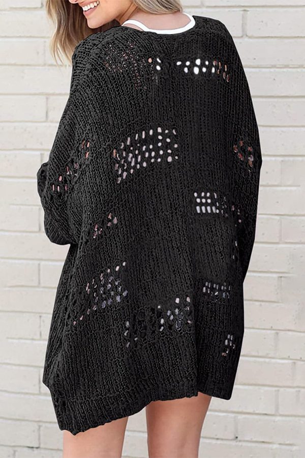 Crochet Loose Long Sleeve Knitted Sweater Cardigan - Image 2