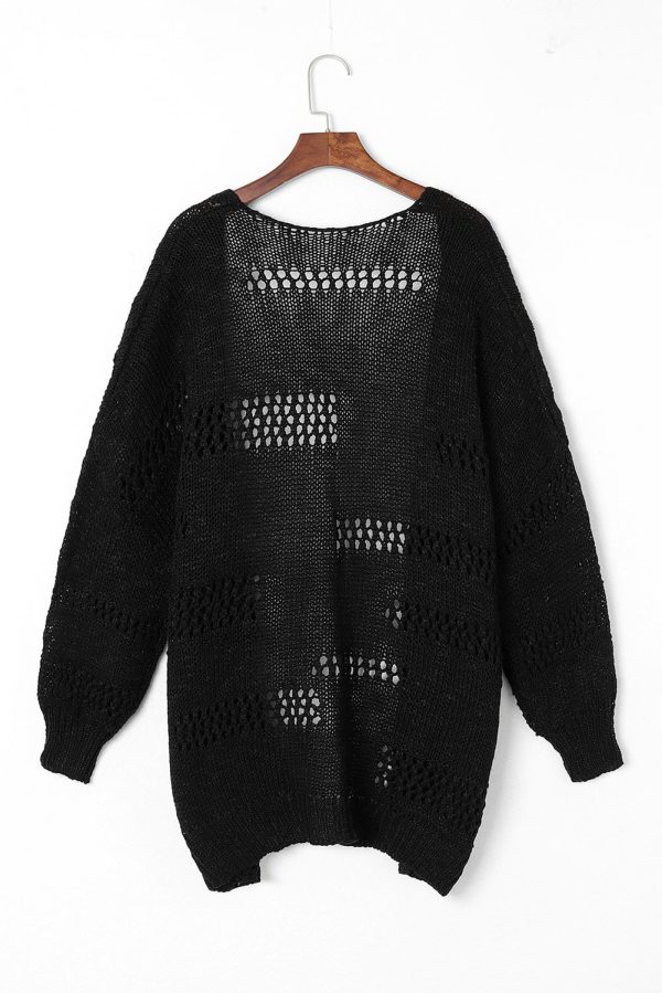 Crochet Loose Long Sleeve Knitted Sweater Cardigan - Image 7