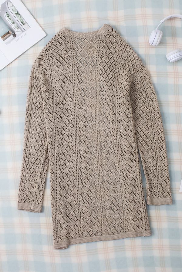 Crochet Loose Long Sleeve Knitted Sweater Cardigan - Image 23