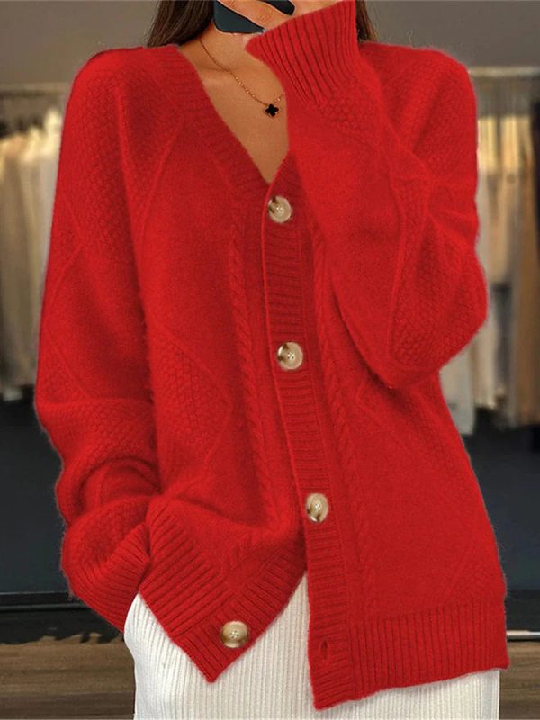 Ribbed V Neck Button-Up Cardigan Sweater for Women - Image 6