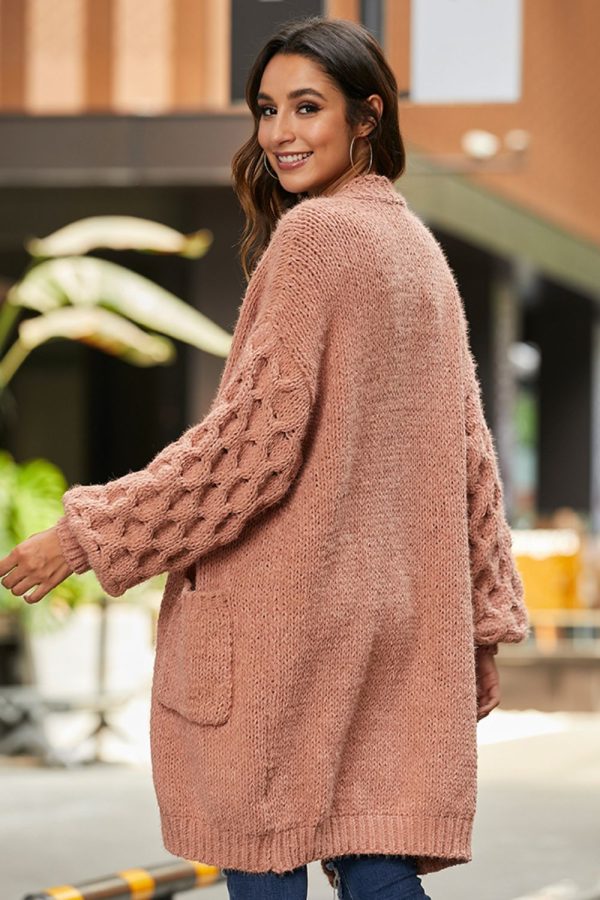 Open Front Ribbed Trim Duster Cardigan - Image 2