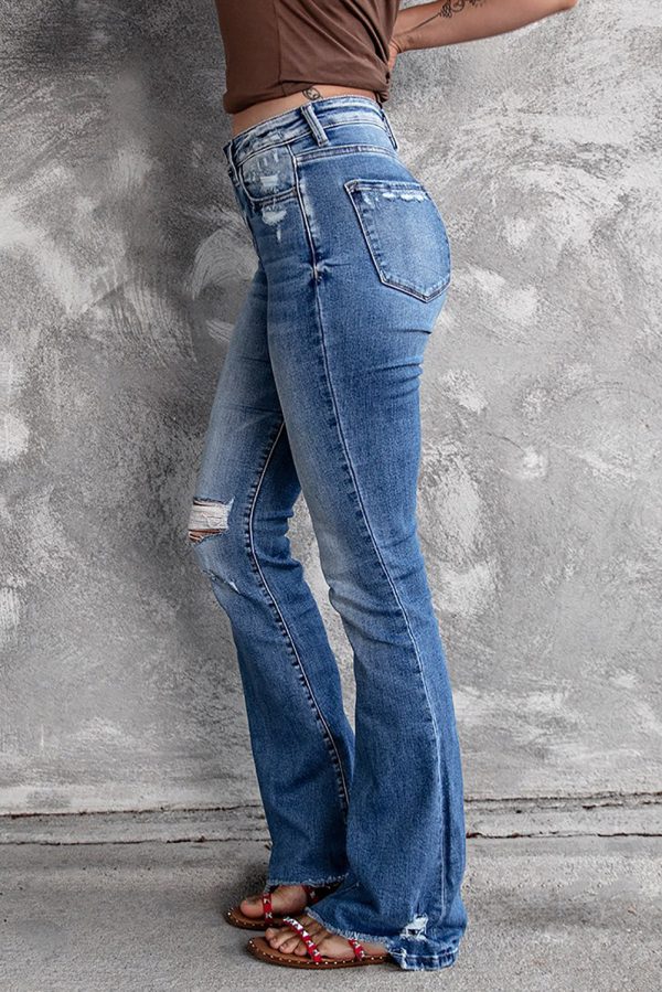 Distressed Flared Jeans with Pockets - Image 4