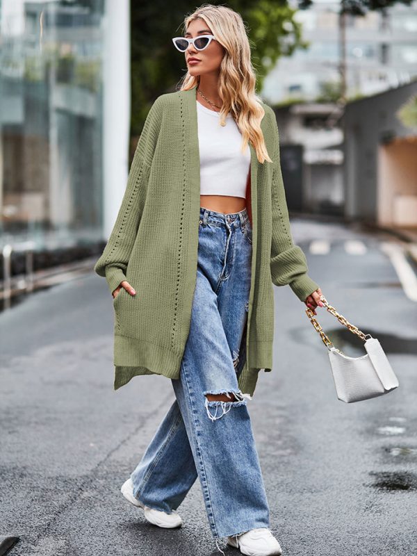 Long Sleeve Waffle-Knit Cardigan - Image 8