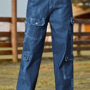 Buttoned Slim Fit Long Jeans with Pockets