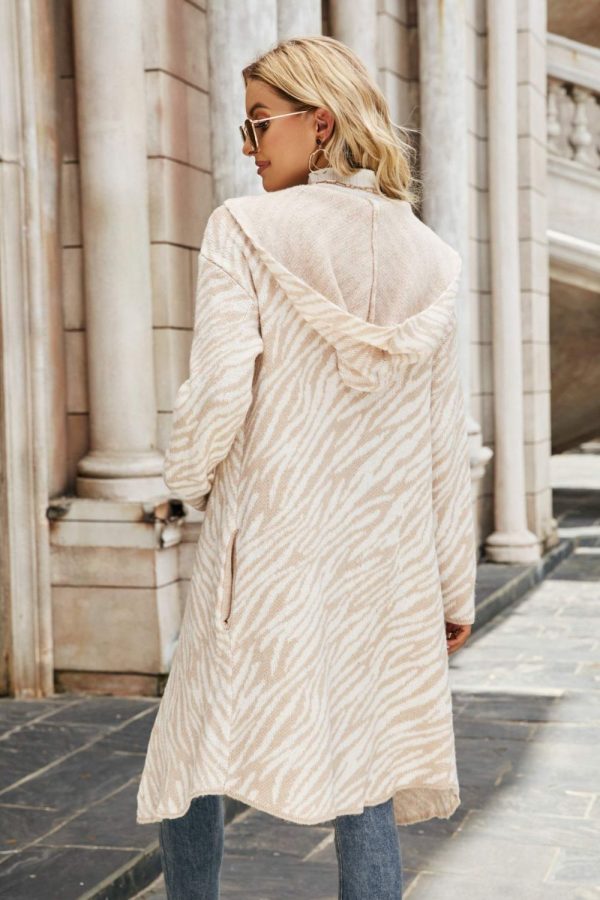 Double Take Printed Open Front Hooded Longline Cardigan - Image 7