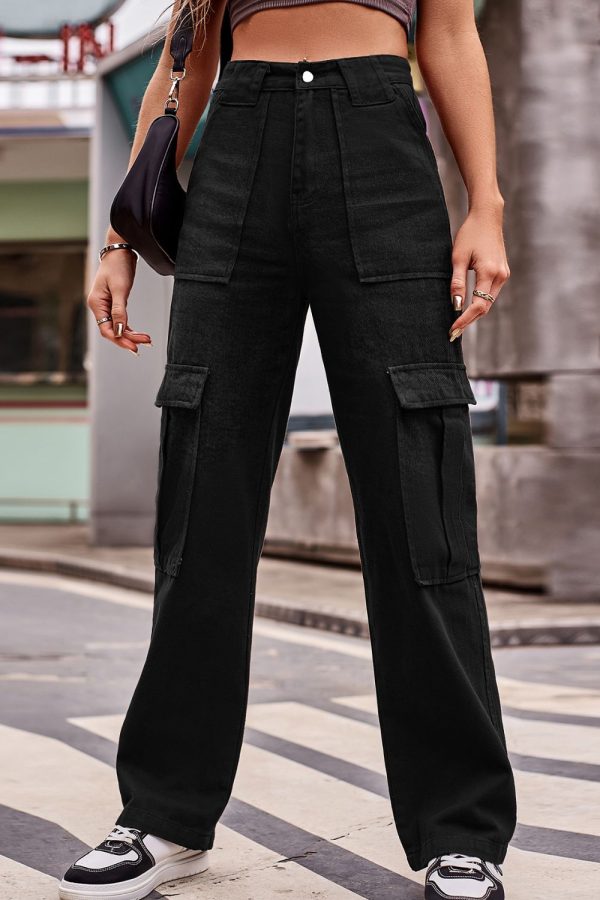 Buttoned High Waist Loose Fit Jeans - Image 4