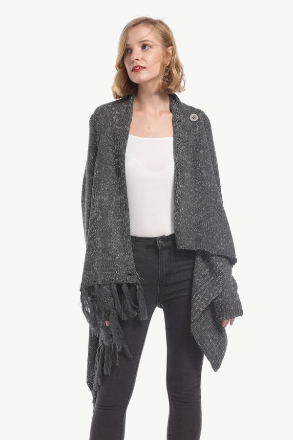 One-Button Tassel Tie Asymmetrical Hem Cardigan - Image 18