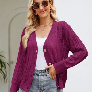 Button Down Ribbed Trim Cardigan