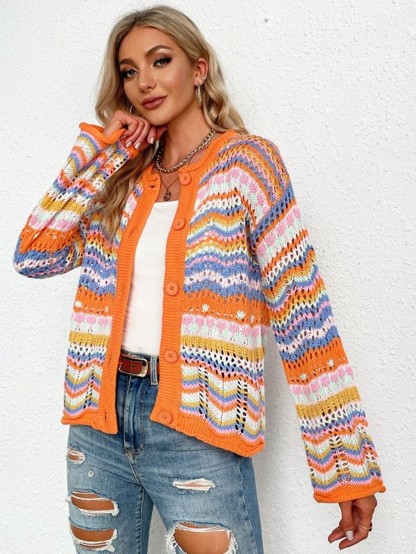 Chevron Stripes Openwork Cardigan - Image 2