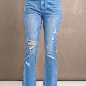 Baeful High Waist Distressed Raw Hem Jeans