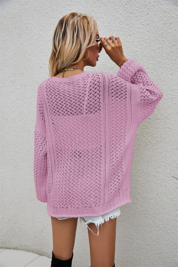 Openwork V-Neck Dropped Shoulder Cardigan - Image 2