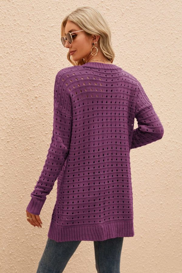 Openwork Horizontal Ribbing Open Front Cardigan - Image 5