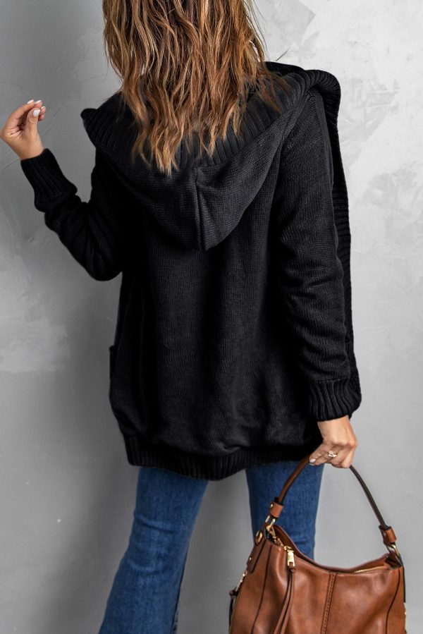 Button Front Hooded Cardigan with Pockets - Image 2