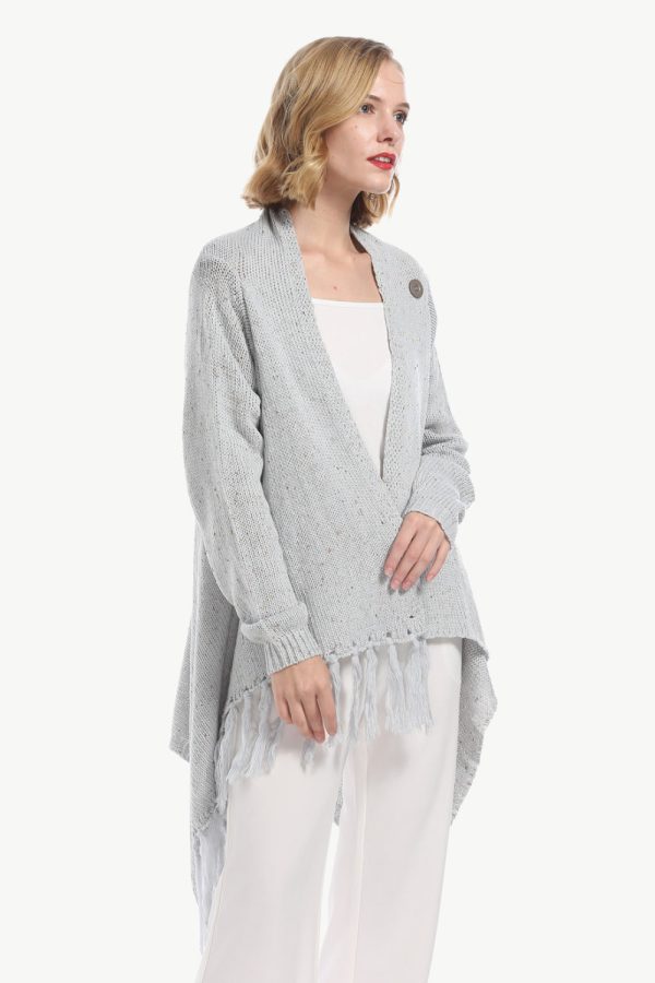 One-Button Tassel Tie Asymmetrical Hem Cardigan - Image 13