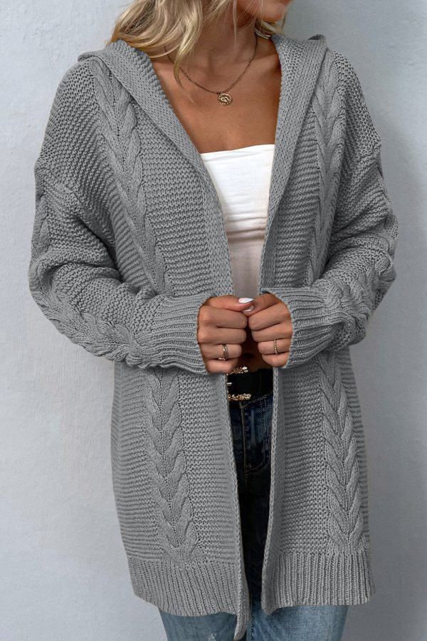 Cable-Knit Dropped Shoulder Hooded Cardigan - Image 13