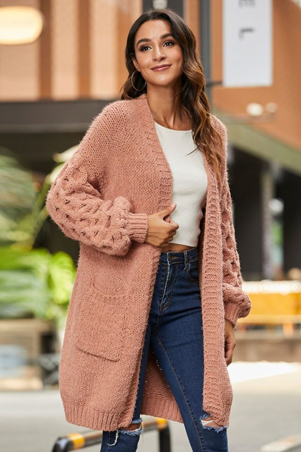 Open Front Ribbed Trim Duster Cardigan - Image 3