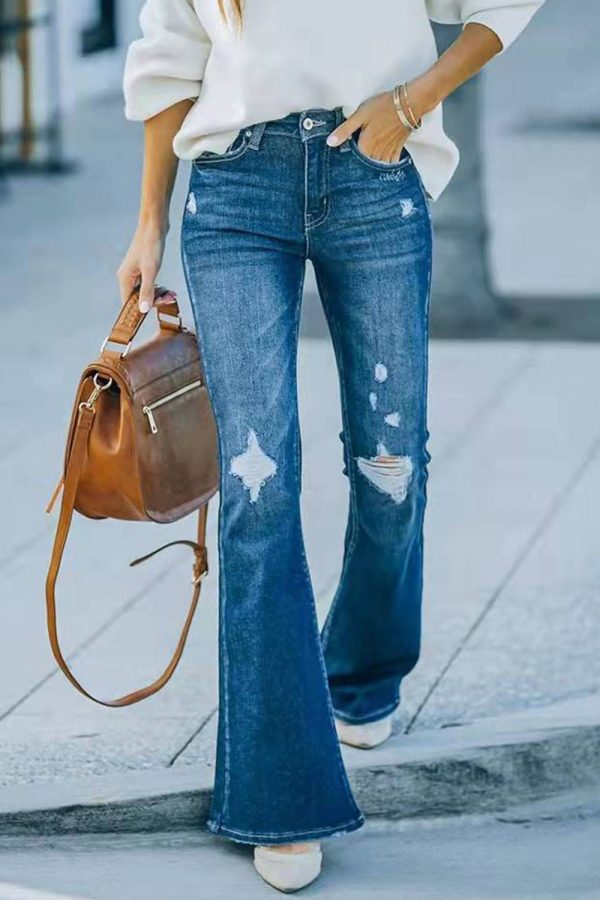 Buttoned Distressed Wide Leg Jeans - Image 5