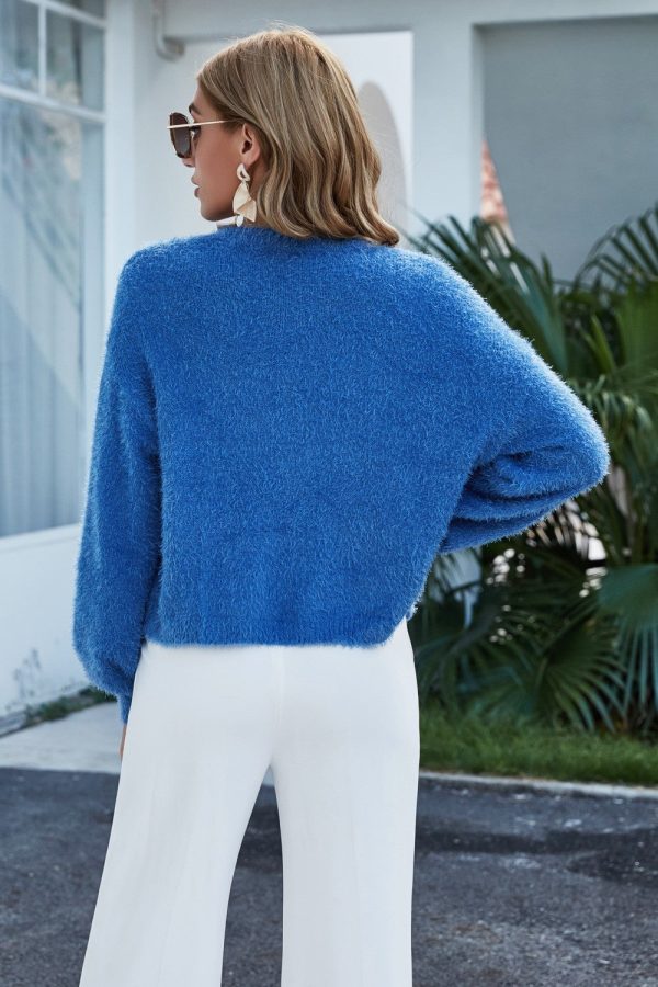 Round Neck Dropped Shoulder Fuzzy Cardigan - Image 2
