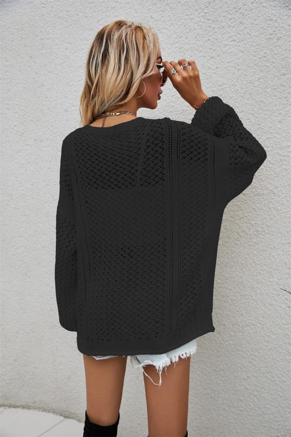 Openwork V-Neck Dropped Shoulder Cardigan - Image 15