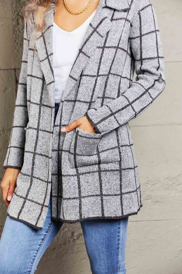 Double Take Printed Open Front Lapel Collar Cardigan with Pockets - Image 4