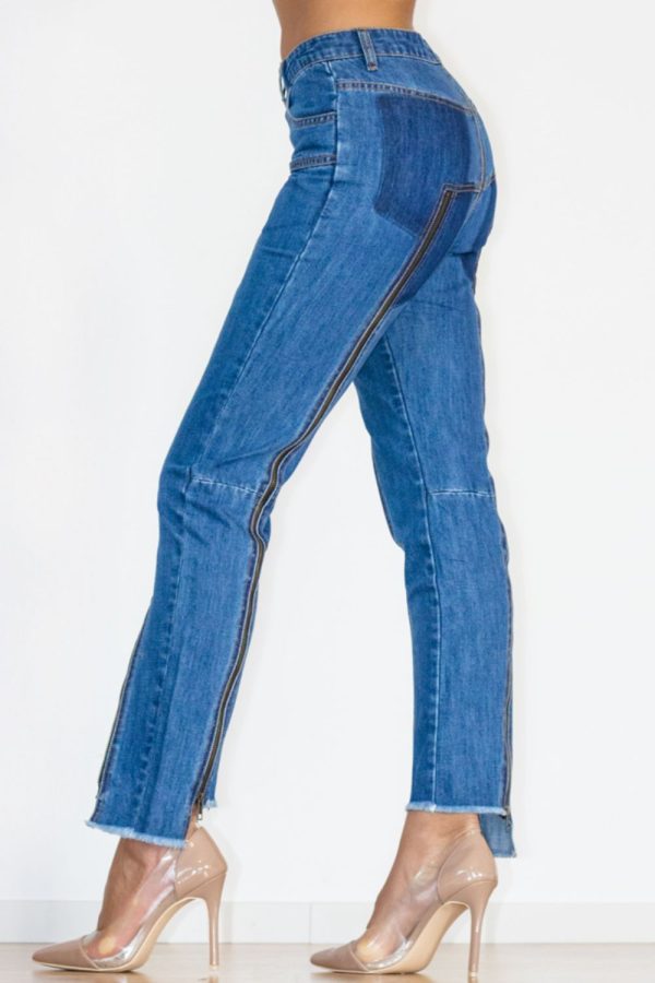 Zip Detail Slit Long Jeans - Image 5