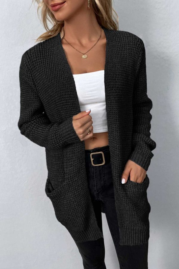 Rib-Knit Open Front Pocketed Cardigan - Image 21