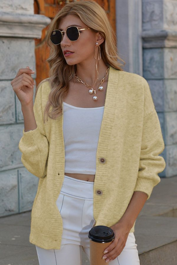 V-Neck Button-Down Dropped Shoulder Cardigan - Image 12
