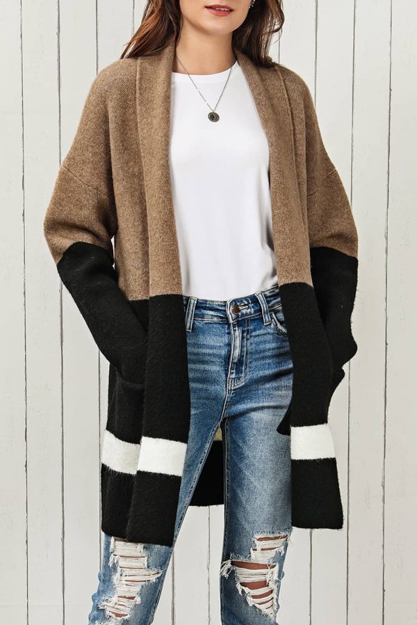 Color Block Dropped Shoulder Longline Cardigan - Image 5