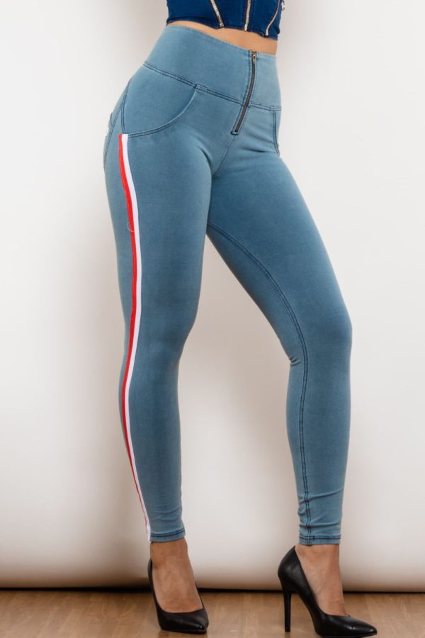 Side Stripe Contrast Zip Closure Skinny Jeans - Image 3