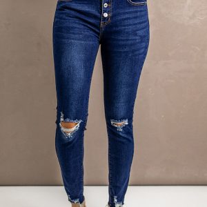 Baeful Distressed Button Fly Skinny Jeans