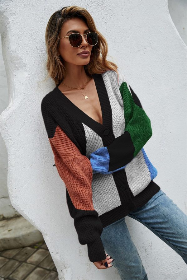 Contrast Button Front V-Neck Cardigan - Image 4